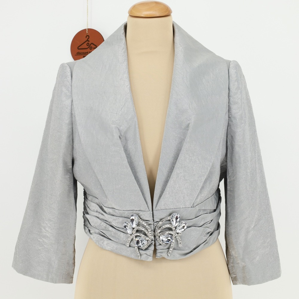 Midnight Velvet Ruched Bolero Jacket Size 10 Embellished Clasp Crop‎ Evening